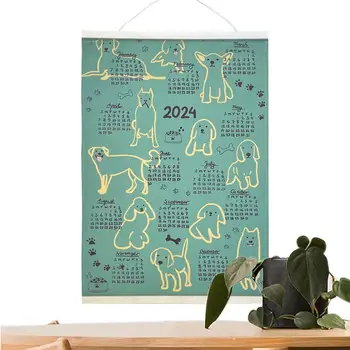 Льняные календари 2024 Годовой подвесной календарь Планировщик с забавными милыми щенками Календарь на 12 месяцев с января 2024 г. по декабрь 2024 г. Офис