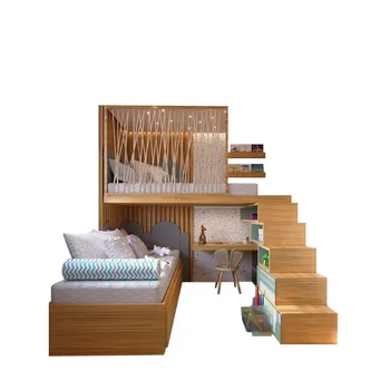 Массив дерева, высокая и низкая Двухъярусная кровать, многофункциональная детская комната, индивидуальный письменный стол под кроватью