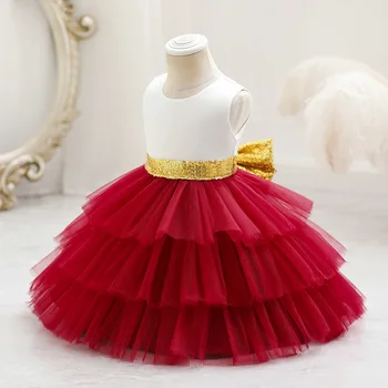 Многослойное платье для девочек Свадебные платья на день рождения Большой бант Дети Принцесса Рождественское платье Дети Одежда для девочек