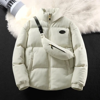 Мужская осенне-зимняя теплая толстая вельветовая куртка Модный тренд Хлопковое пальто с диагональной сумкой Пальто Мужская верхняя одежда