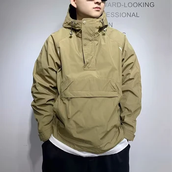 Мужская толстовка Роскошные карманные куртки Толстовка с капюшоном Хип-хоп Харадзюку Уличная одежда Корейская модная куртка Повседневные Свободные пальто на полумолнии Мужчины
