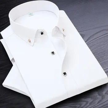 Мужчины Рубашка на пуговицах С коротким рукавом Белый Лето Корейский Бизнес Облегающий Костюм Мужской Однотонный Тонкий Хлопок Мужские Рубашки Формальные