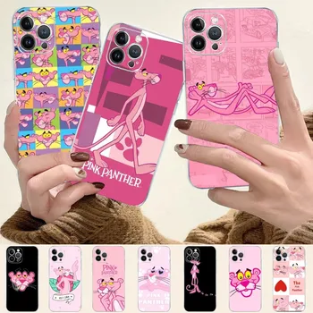 Мультяшный розовый чехол для телефона Panther Силиконовый софт для iphone 15 14 13 12 11 Pro Mini XS MAX 8 7 6 Plus X XS XR Чехол