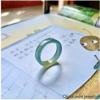 Натуральный 100% настоящий зелено-голубой жадеит кольцо вырезать скульптуру простое нефритовое кольцо, женские свадебные ювелирные изделия подарочные кольца для мужчин