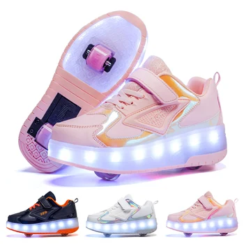 Новейшие роликовые коньки весны 2024 года Детские роликовые коньки размера 29-41 кроссовки для бега на открытом воздухе с фонарями