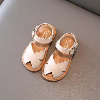 Новый Vintange Weave Solid Girl's Sandals Сандалии с закрытым носком для девочек Baby Flat Girls Повседневные пляжные сандалии Летняя детская обувь