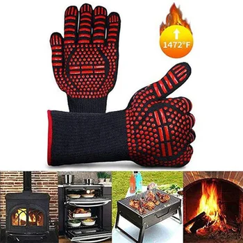  Перчатки для барбекю Силиконовые термостойкие перчатки Кухонные рукавицы для микроволновой печи 500 800 градусов Огнеупорные и нескользящие перчатки для барбекю