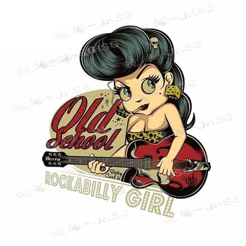 Рок-девушка, играющая на гитаре, старомодные автомобильные наклейки и наклейки, водонепроницаемые виниловые 3D-оконные внешние аксессуары