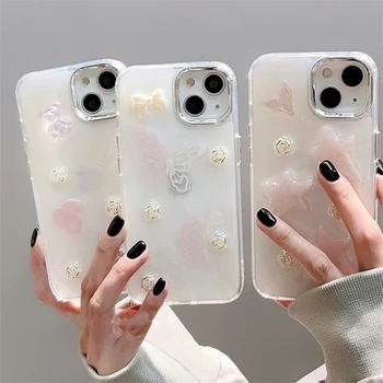 Роскошный чехол для телефона Star Butterfly Crystal Bear Flower Epoxy для iPhone 15 14 11 13 12 Pro Max Гальваническая рама Силиконовый чехол