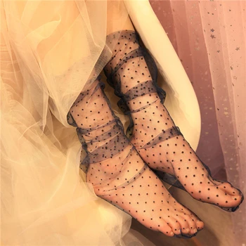 Сексуальные кружевные носки в точку Женщины Прозрачные сетчатые носки для лодыжки Женские ультратонкие носки из тюля принцессы Женские Meias