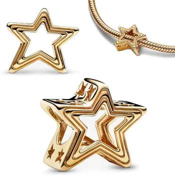 Серебряный цвет Золотая звезда Fit Pandora Charms Серебряный цвет Оригинальный браслет для изготовления ювелирных изделий