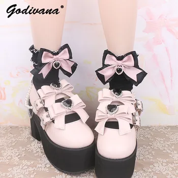 Сладкие и милые кружевные носки для женщин Носки из чистого хлопка в японском стиле Лето 2023 Новый бант Белые носки Rojita Lolita
