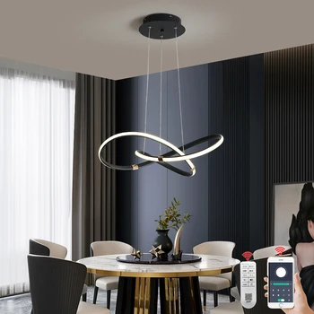 Современные светодиодные люстры для столовой Современный светодиодный подвесной светильник Гостиная Спальня Стол Подвесной светильник D54 см блеск Alexa / пульт дистанционного управления