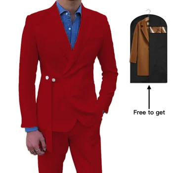  Стильный красный пояс Slim Fit Костюмы для мужчин Остроконечный лацкан на заказ 2 шт. Свадебный жених Смокинги Мужские костюмы Hommes Куртка с брюками