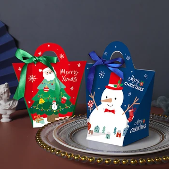 Счастливая рождественская вечеринка Портативная подарочная коробка с конфетами и печеньем Новая подарочная упаковка Бумажная коробка Детская креативная портативная коробка для конфет