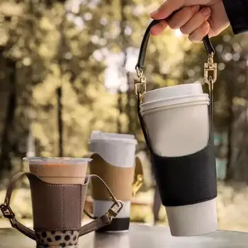 съемный подстаканник сумка из искусственной кожи ручной переноски кофе молоко чай напиток рукав портативный на открытом воздухе портативные принадлежности для чашек