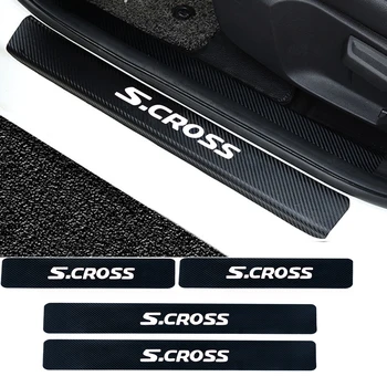 Углеродное волокно Искусственная кожа Автомобильная дверная накладка на порог Защита пластины для Suzuki Scross S-cross Автомобильный дверной порог Автомобильные аксессуары