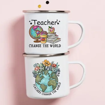 Учитель Изменить Мир Печатные кружки Оригинальные чашки для завтрака для сублимации Походная кружка Кофейная чашка Cupshe Необычная чайная чашка Посуда для напитков