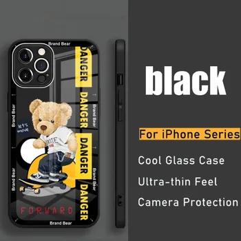  Чехол для телефона Fashion Brand Bear для Iphone 14 13 12 11 Pro Max X XS XR 7 8 Plus 2020 SE Стеклянная крышка с металлической краской