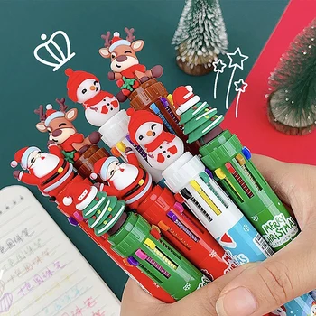  1 / 4 шт. 0,5 мм Рождественская 10-цветная студенческая пресса Санта-Клаус шариковая ручка, школьные канцелярские принадлежности или детские подарки Изображение 2