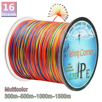 16 нитей многоцветная мультифиламентная леска 300 м 500 м 1000 м 1500 м PE плетеная веревка плетеная плетеная проволока 60LB-310LB Изображение 2