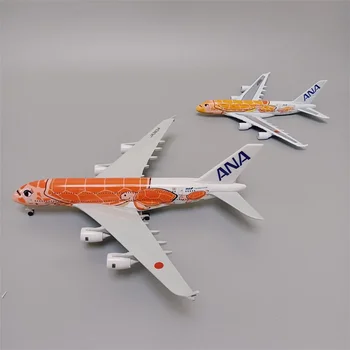 16 см / 20 см Металл из сплава Япония ANA Airbus A380 Cartoon Sea Turtle Airlines Модель самолета Самолет с колесами Оранжевый Изображение 2