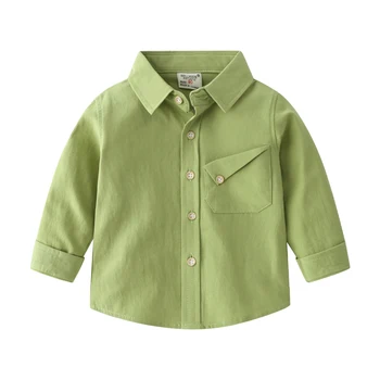 2-8Y Baby Boys Рубашка Детская блузка Весна Осень Мода Конфетный цвет Лацкан С длинным рукавом Тонкая рубашка для детей Повседневная детская одежда Изображение 2