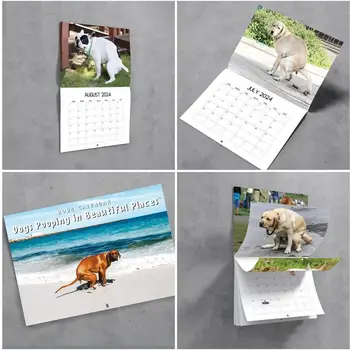 2024 Календарь Настенная собака Какающая Ежемесячный Настенный Календарь 2024 Забавный Подвесной Бумажный Календарь Для Дома Хостел Гостиная Отель Изображение 2