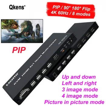 4K 60 Гц KVM HDMI 4x1 Quad Screen Multi-Viewer Поддержка выхода 4 в 1 PIP 90° 180° Flip USB Управление клавиатурой и мышью 4 ПК Поделиться Изображение 2