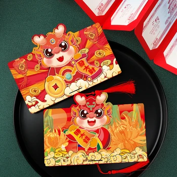 6 слотов Красный конверт Китайские новогодние украшения 2024 года дракона Конверт Хунбао Новый год весны Красный пакет Изображение 2