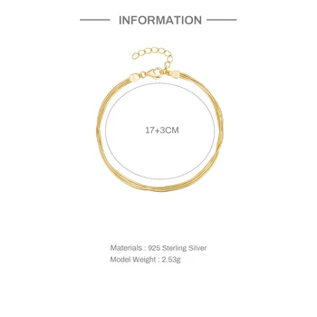 Aide 925 Стерлинговое серебро Минималистичный многослойный браслет для женщин 18-каратное золото змея кость цепочка браслет изысканные ювелирные изделия для вечеринки Изображение 2
