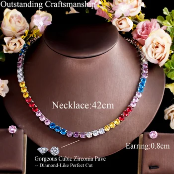 ANGELCZ Bling Fashion CZ Stone Daily Party Jewelry Pave Round Rainbow Crystal Simple Choker Ожерелье Серьги Набор для леди AJ227 Изображение 2