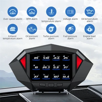 Auto OBD2 + GPS HUD Проекционный дисплей Универсальный автомобильный цифровой спидометр Многофункциональная сигнализация превышения скорости для безопасного вождения Изображение 2