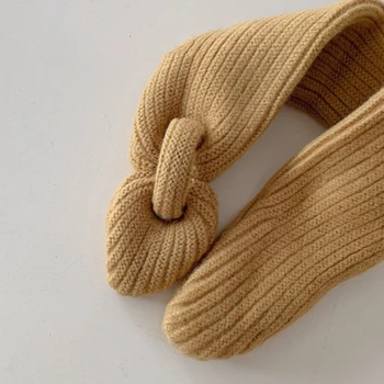 F62D Стильный детский шерстяной шарф Мягкий и удобный детский шарф Однотонный шарф Вязаный шарф Идеально подходит для осени и зимы Изображение 2