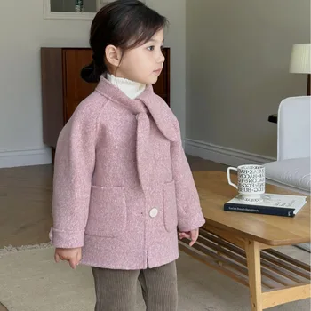 Girls 2023 Новое классическое кашемировое пальто ручной работы Иностранное плюшевое теплое Kawaii Осенне-зимнее дизайнерское детское пальто Изображение 2