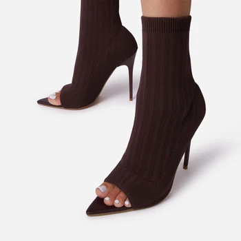 LazySeal 2021 Супер высокие каблуки на шпильке Носки Сапоги Женская обувь Эластичная ткань Peep Toe Shoes Женские женские весенние летние сапоги Изображение 2