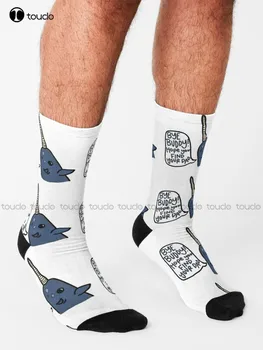 Mr Narwhal Носки Черные носки для женщин Персонализированные пользовательские носки унисекс для взрослых подростков и молодежи 360 ° Цифровая печать HD Высококачественный подарок Изображение 2
