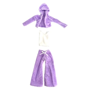 NK 1 комплект Модный наряд Фиолетовый мягкий мех Пальто + Жилет + Брюки Девочка 1/6 Кукла Повседневная одежда для Барби Кукла Аксессуары Изображение 2
