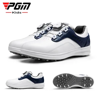 PGM детская обувь для гольфа детская обувь ручка шнурки водонепроницаемая кожа из микрофибры с защитой от бокового скольжения лакированные шпильки Изображение 2