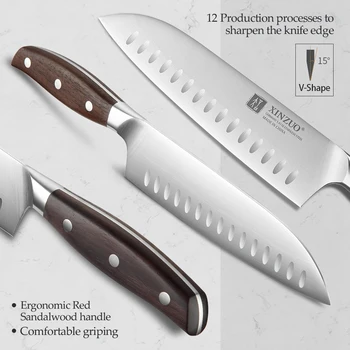 XINZUO 7-дюймовый нож Santoku НЕМЕЦКИЙ DIN1.4416 Стальной кухонный нож Острый Нержавеющая сталь Поварские ножи в японском стиле Кухонный инструмент Изображение 2
