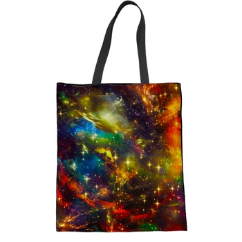 Yikeluo Ladies Colorful Star Galaxy Многоразовая сумка большой емкости Складная многоразовая сумка-шопер Книжная ключевая сумка Сумка-тоут Изображение 2