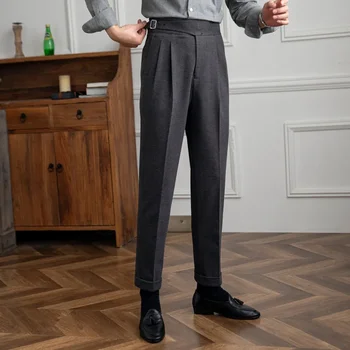 Весенние модные брюки Брюки для мужчин Офисные брюки Мужские деловые повседневные брюки Британские социальные клубные наряды Pantalones Hombre Изображение 2