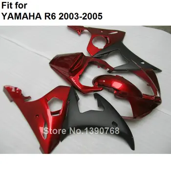Горячая распродажа обтекателей для Yamaha YZF R6 2003 2004 2005 винно-красный, черные детали кузова, обтекатель комплект YZFR6 03 04 05 BC25 Изображение 2