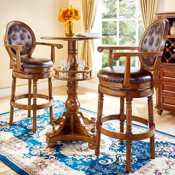 Гостиничный роскошный стул с деревянными ножками табурет Kichen с высокой спинкой прочный домашний барный стул высококачественный дуб с деревянной рамой американский барный стул Изображение 2
