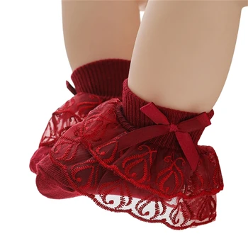 Детские короткие носки Кружевные носки с оборками Безопасные для кожи детские носки Эластичные детские носки Изображение 2