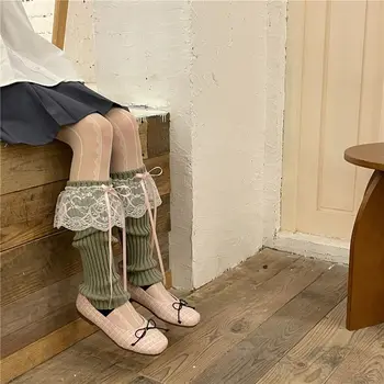 Для женщин Японские женские чулочно-носочные изделия Лолита Трикотажная куча Носки Гетры Наколенники Наколенник Теплые носки Чехол для ног Изображение 2
