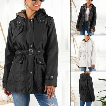 Женская зимняя куртка Пальто с капюшоном со съемным флисом Внутренний и ремень Брызгозащищенная теплая ветровка для рыбалки на открытом воздухе куртка Изображение 2