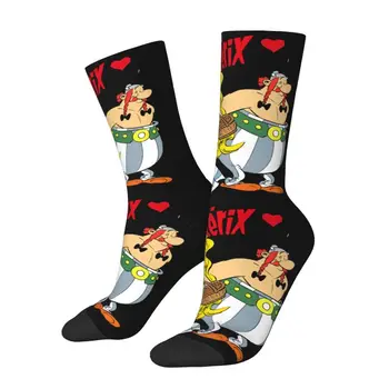 Забавные печатные приключенческие носки из манги Asterix для женщин и мужчин Стрейч Лето Осень Зима Забавные носки Obelix Crew Изображение 2