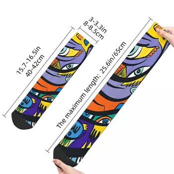 Забавный сумасшедший носок для мужчин Ацтекский мистический граффити Художественный дизайн Эммануэль Синьорино Харадзюку Рисунок глаз Рисунок Печатный носок Изображение 2