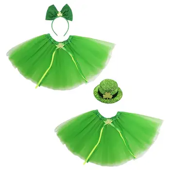Зеленое платье для девочек Ирландия День Святого Патрика Костюм Детский карнавальный костюм Девушка Пачка С Головным Убором Юбка Костюмы Для Танца Косплей Изображение 2